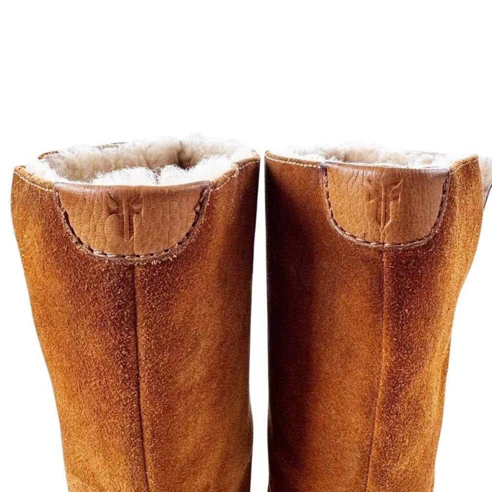 Frye Gemma Tall Shearling Boots Suede and Leather Cognac Size 8.5